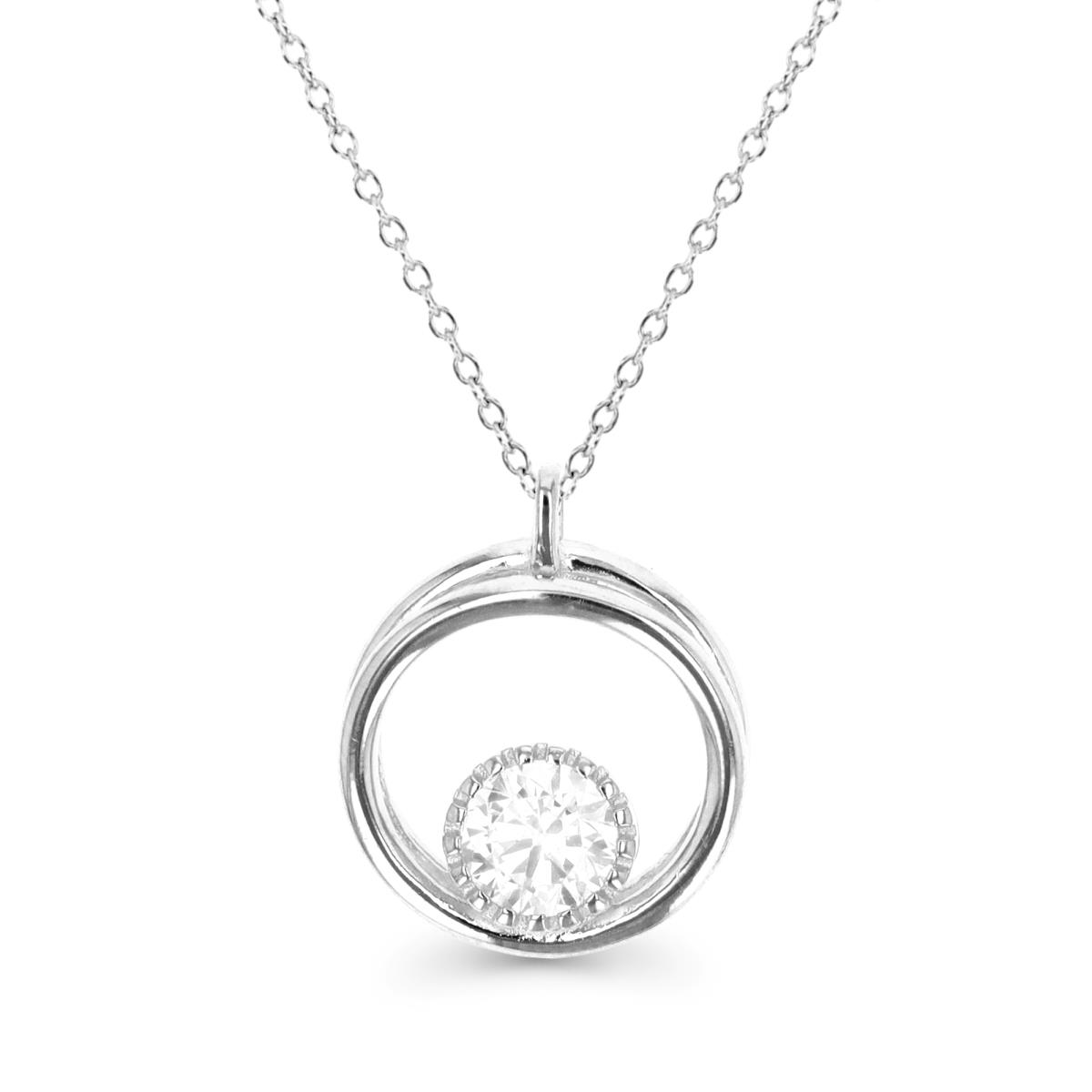 Sterling Silver Rhodium Polished White CZ Double Circle 18 Necklace