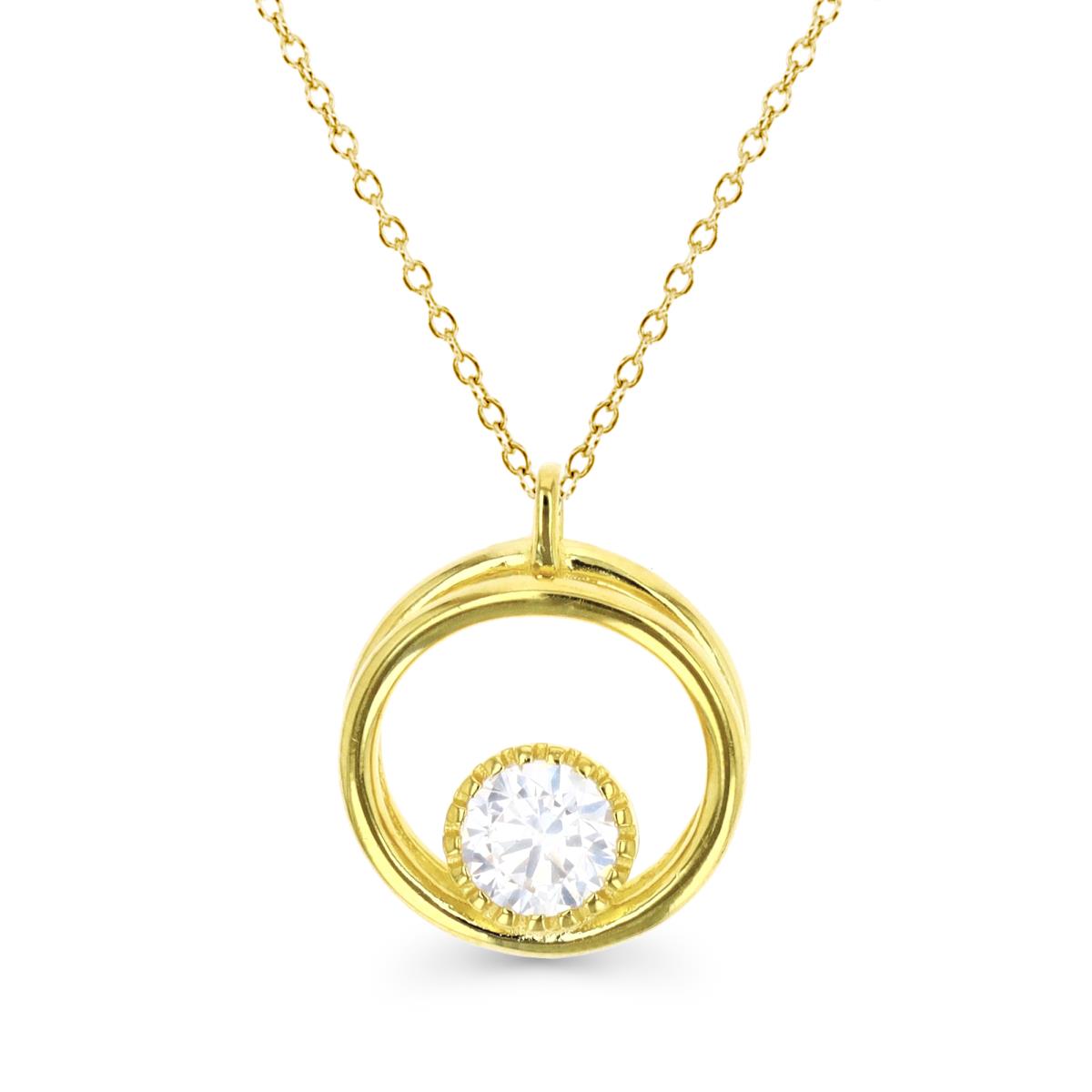 Sterling Silver Yellow 1M Polished White CZ Double Circle 18 Necklace
