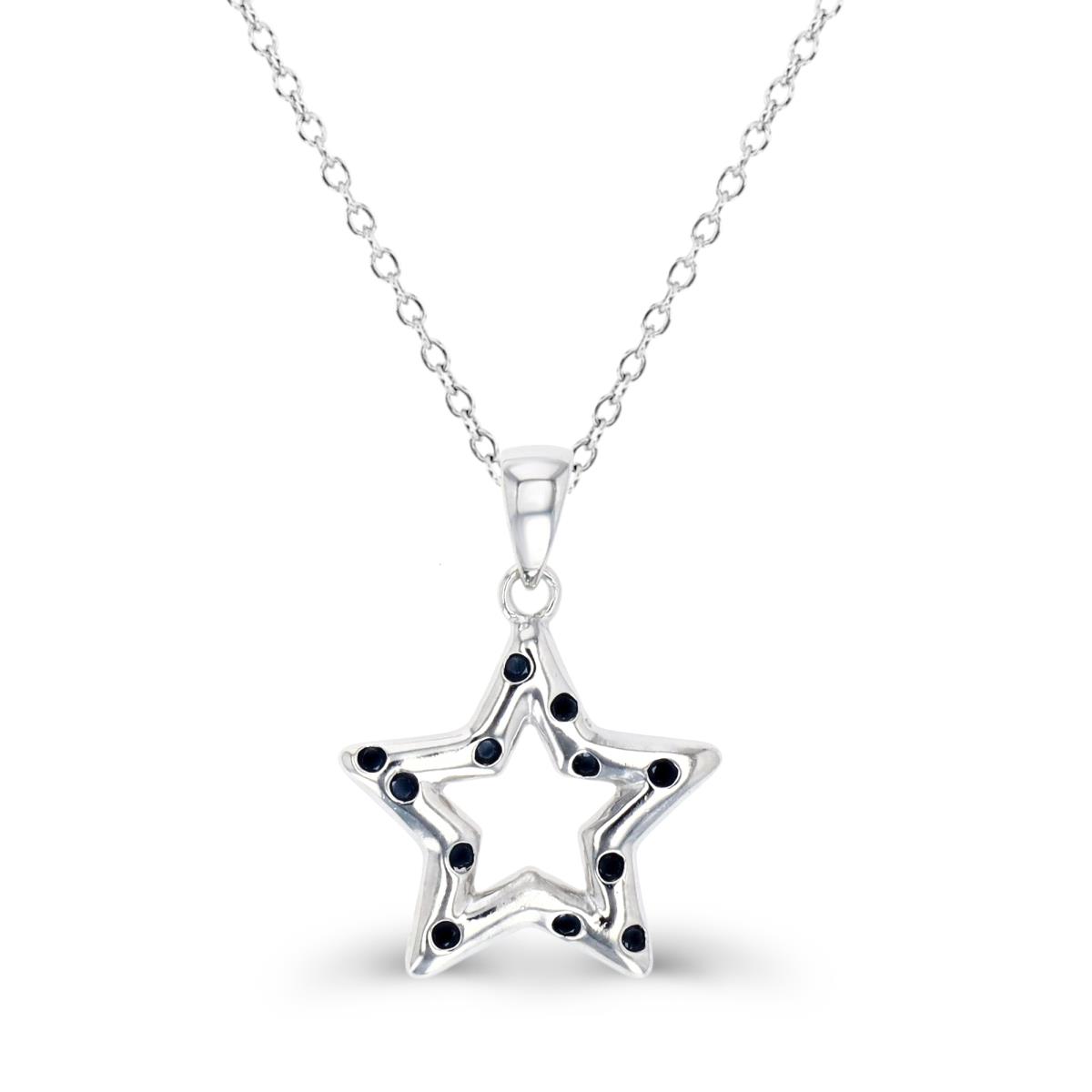 Sterling Silver Rhodium Polished Black Spinel Star 18" Necklace