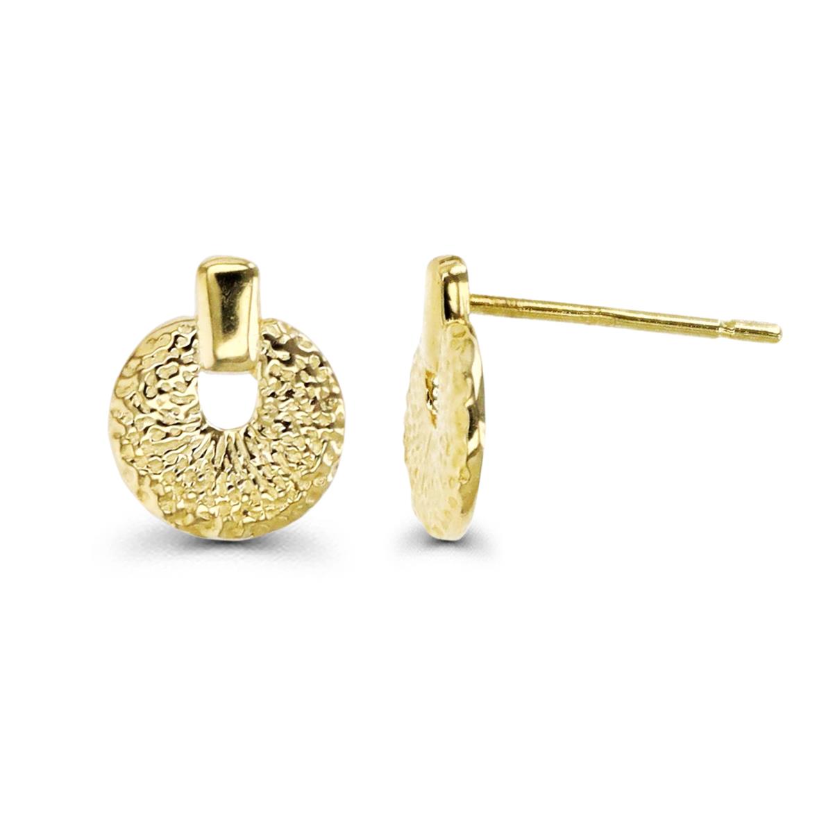 14K Gold Yellow Textured Door Knocker Earring