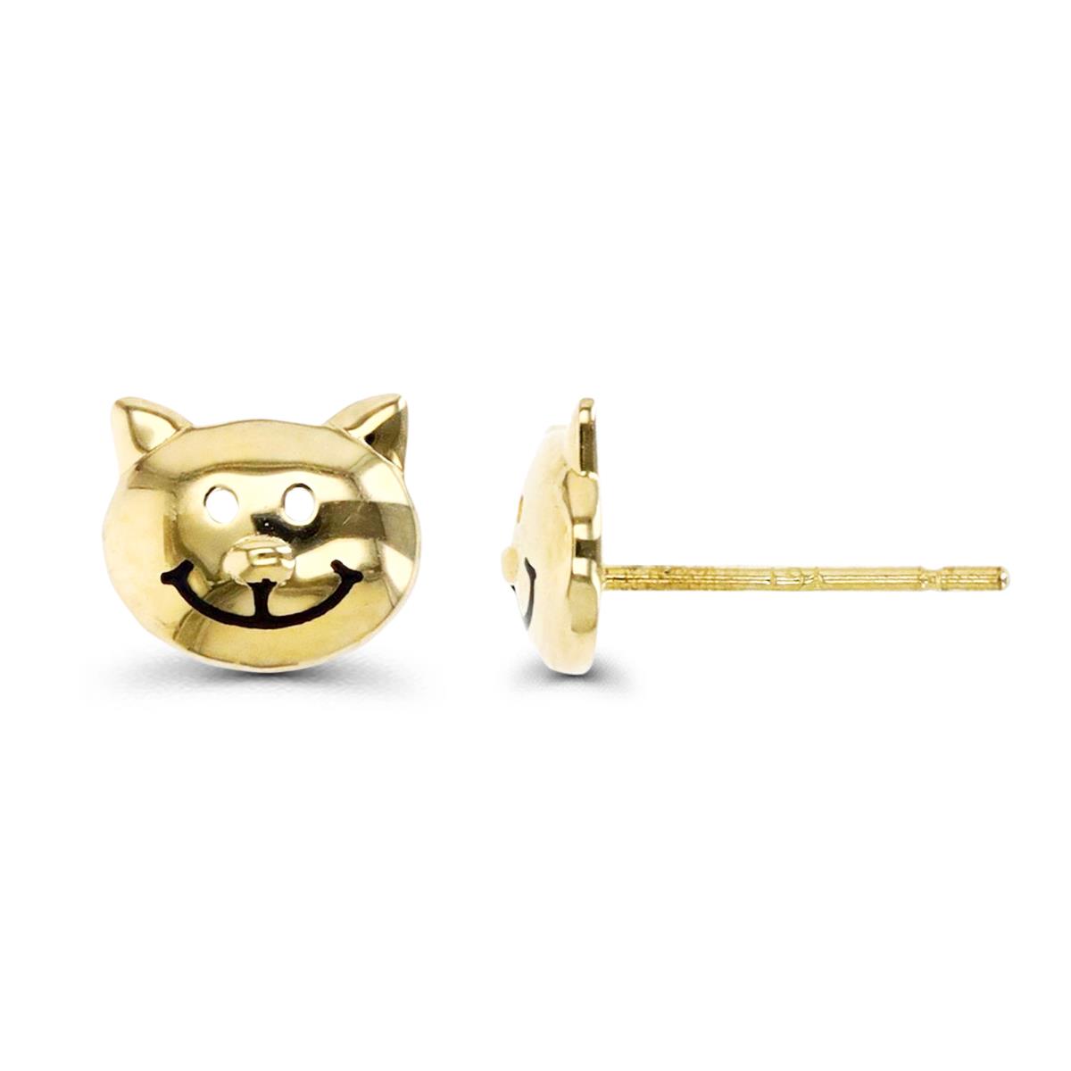 10K Gold Yellow Enamel Cat Stud Earring