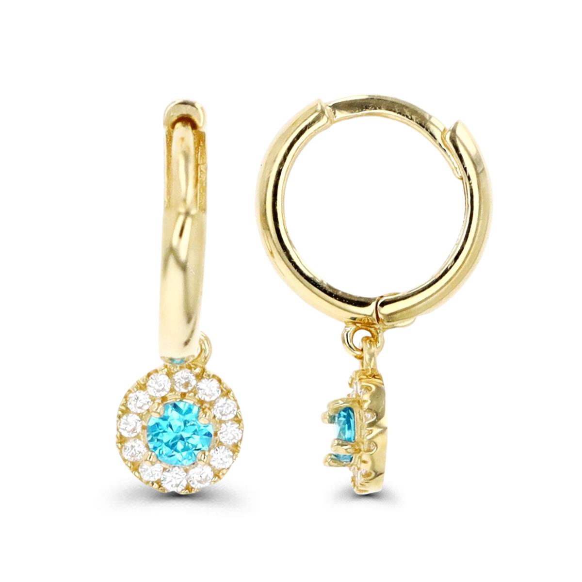 14K Gold Yellow & Blue Topaz and White CZ Small Huggie Drop Earring