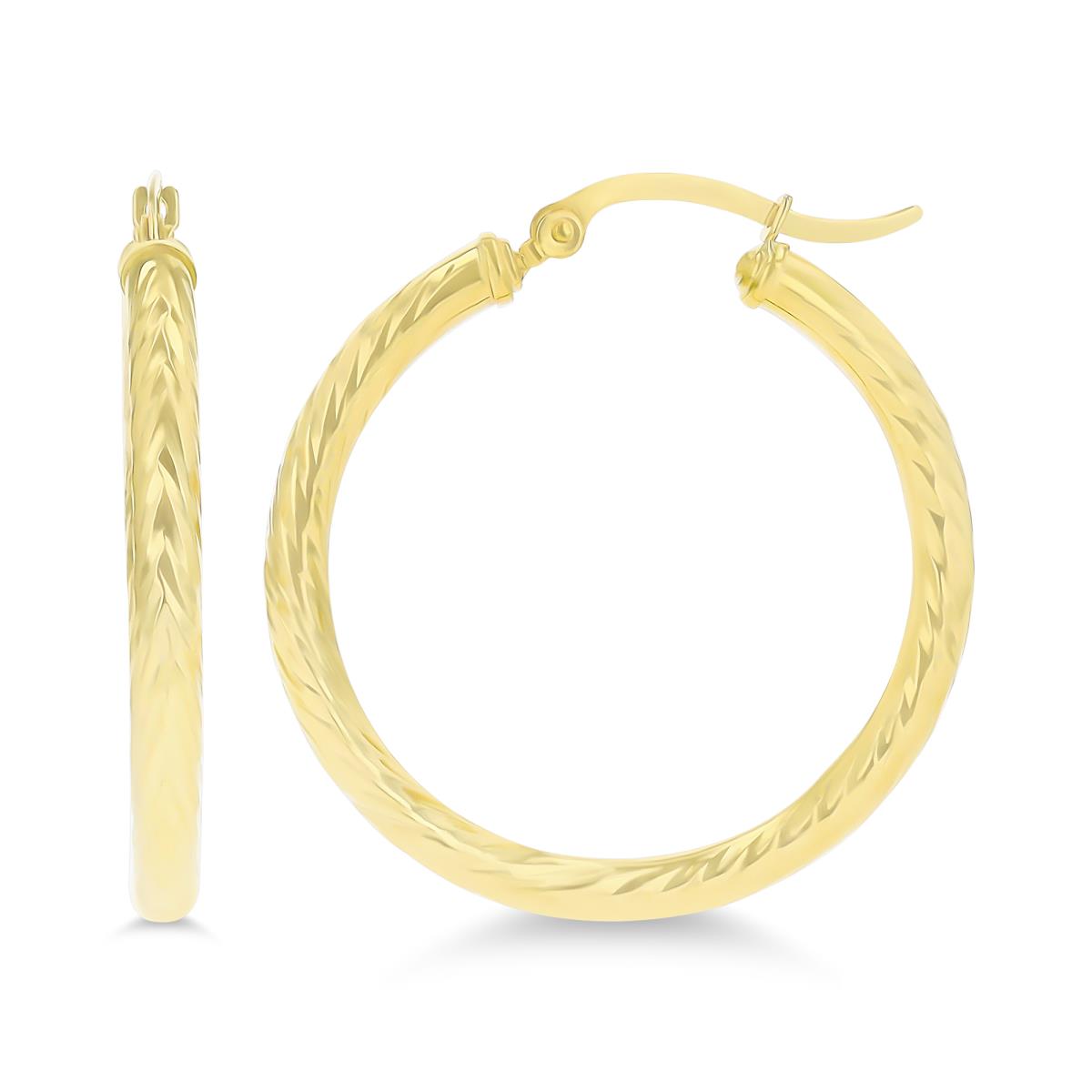 14K Yellow Gold 25x3mm (1.00") Twisted DC Hoop Earring