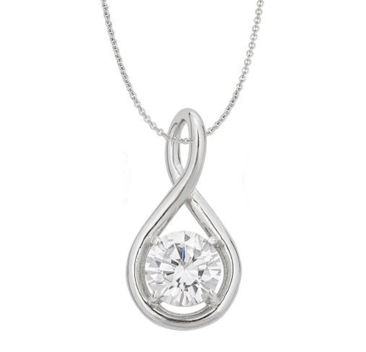 Sterling Silver Rhodium Solitaire Infinity Twist 18" Necklace