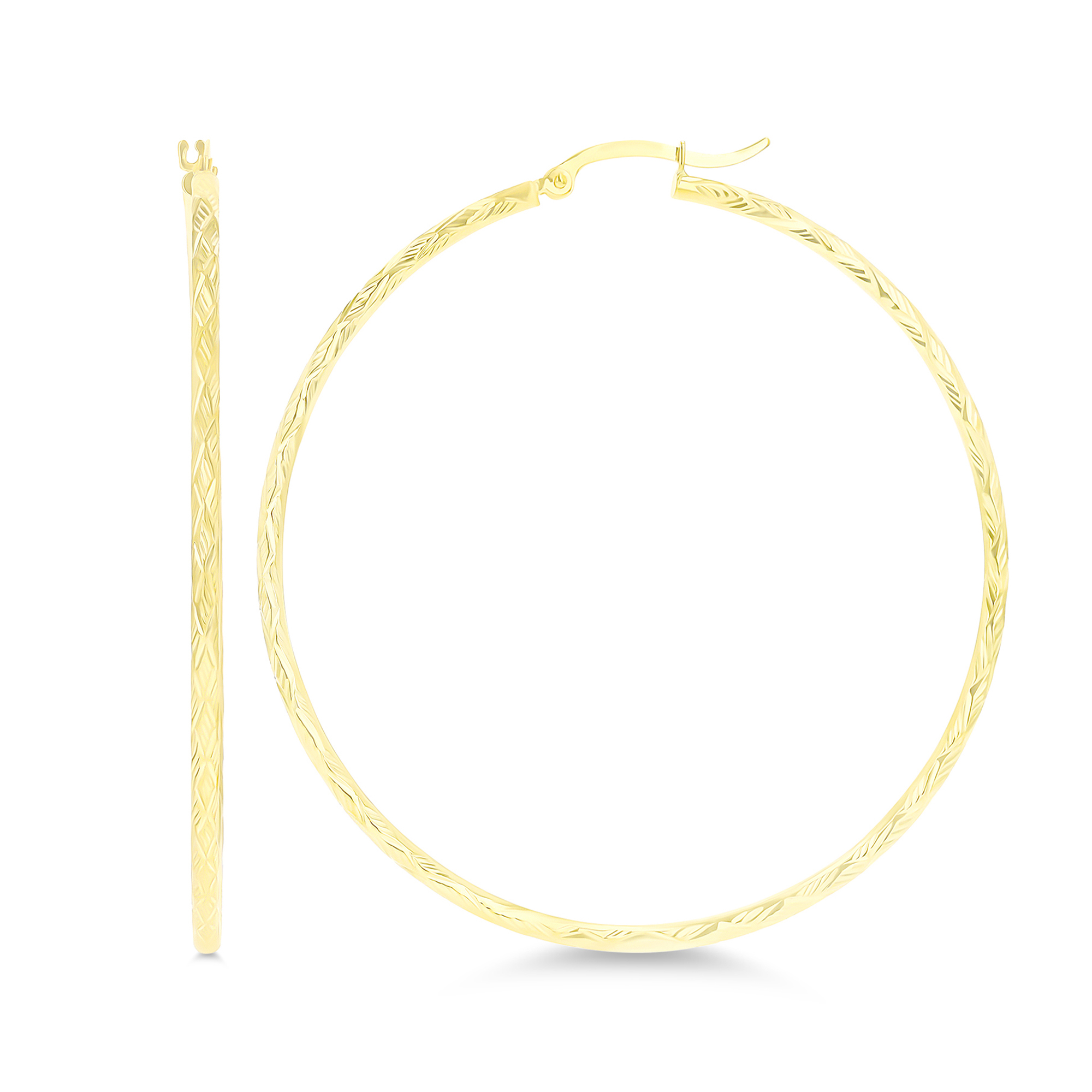 14K Yellow Gold 50x2mm (1.25") DiamondCut Hoop Earring