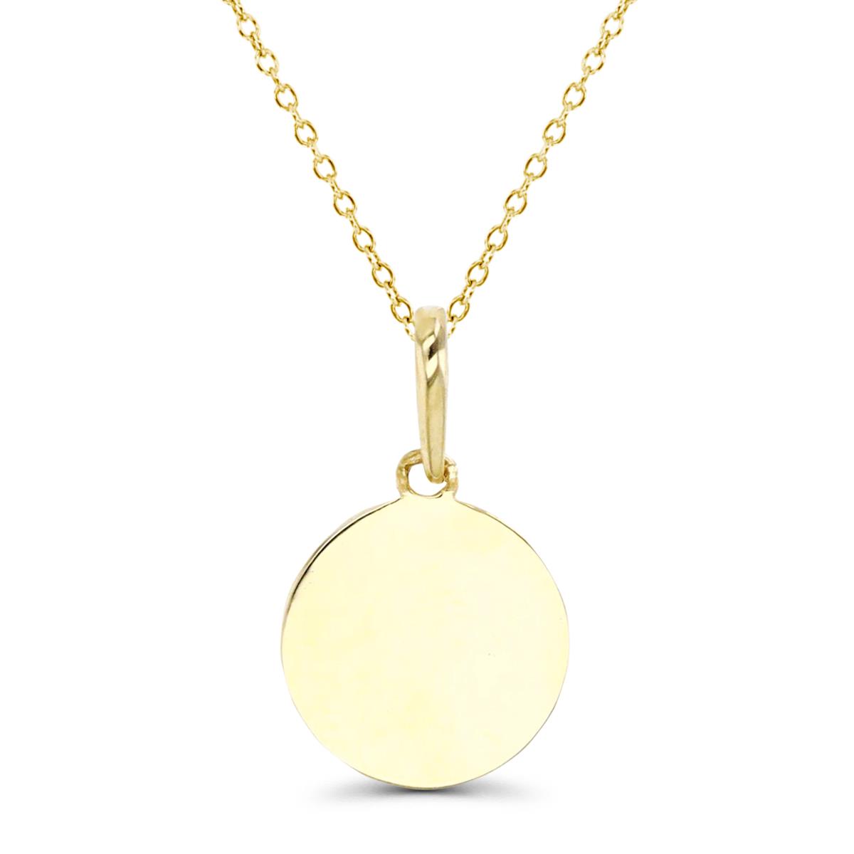14K Gold Yellow Round Disc Initial 13+2" Necklace