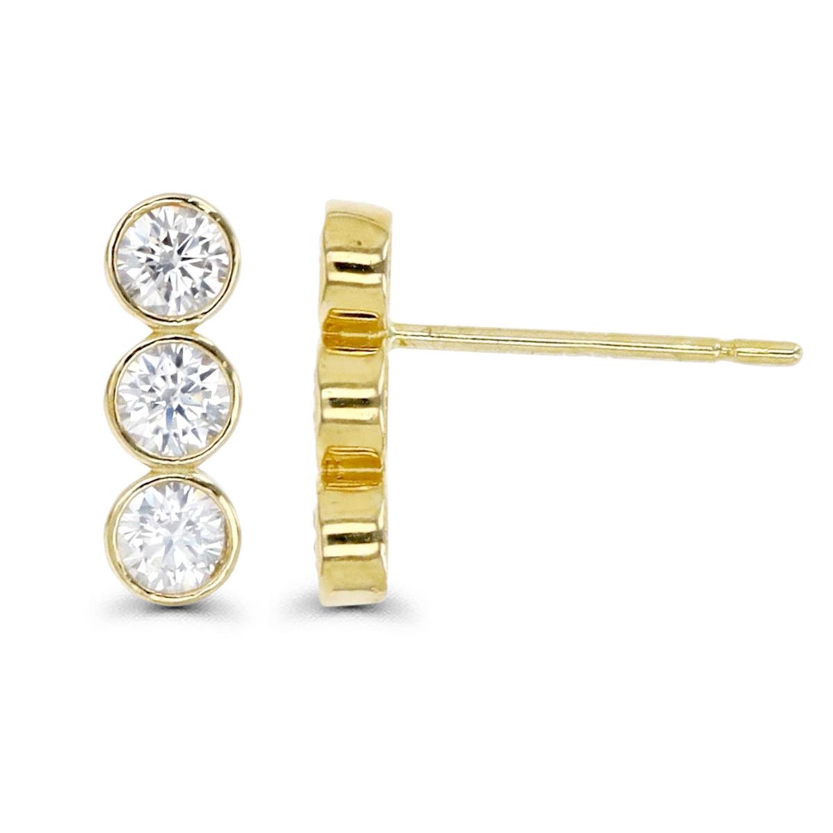 10K Gold Yellow 3-Stone 9MM Fashion Earring