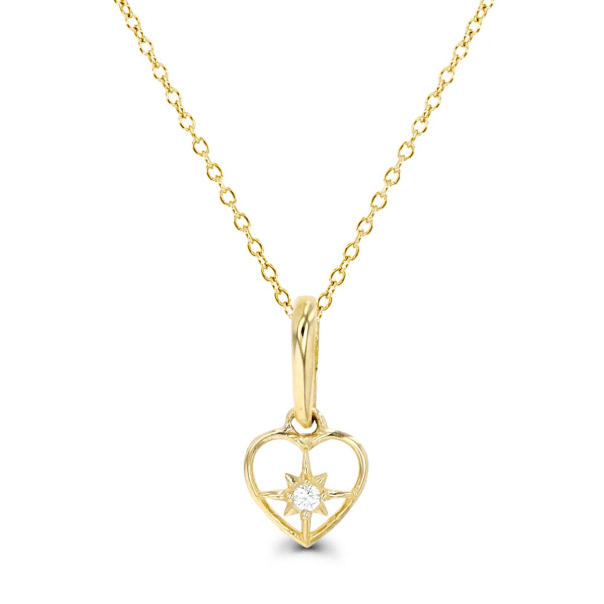 14K Gold Yellow & White CZ Heart 13+2" Necklace