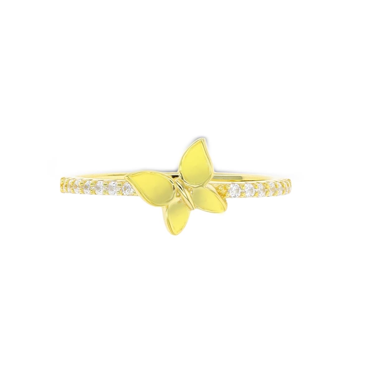 Sterling Silver Yellow Butterfly White CZ Prongs 9MM Fashion Ring