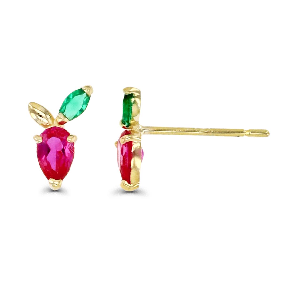 10K Gold Yellow & Ruby and Green CZ  Strawberry Stud Earring