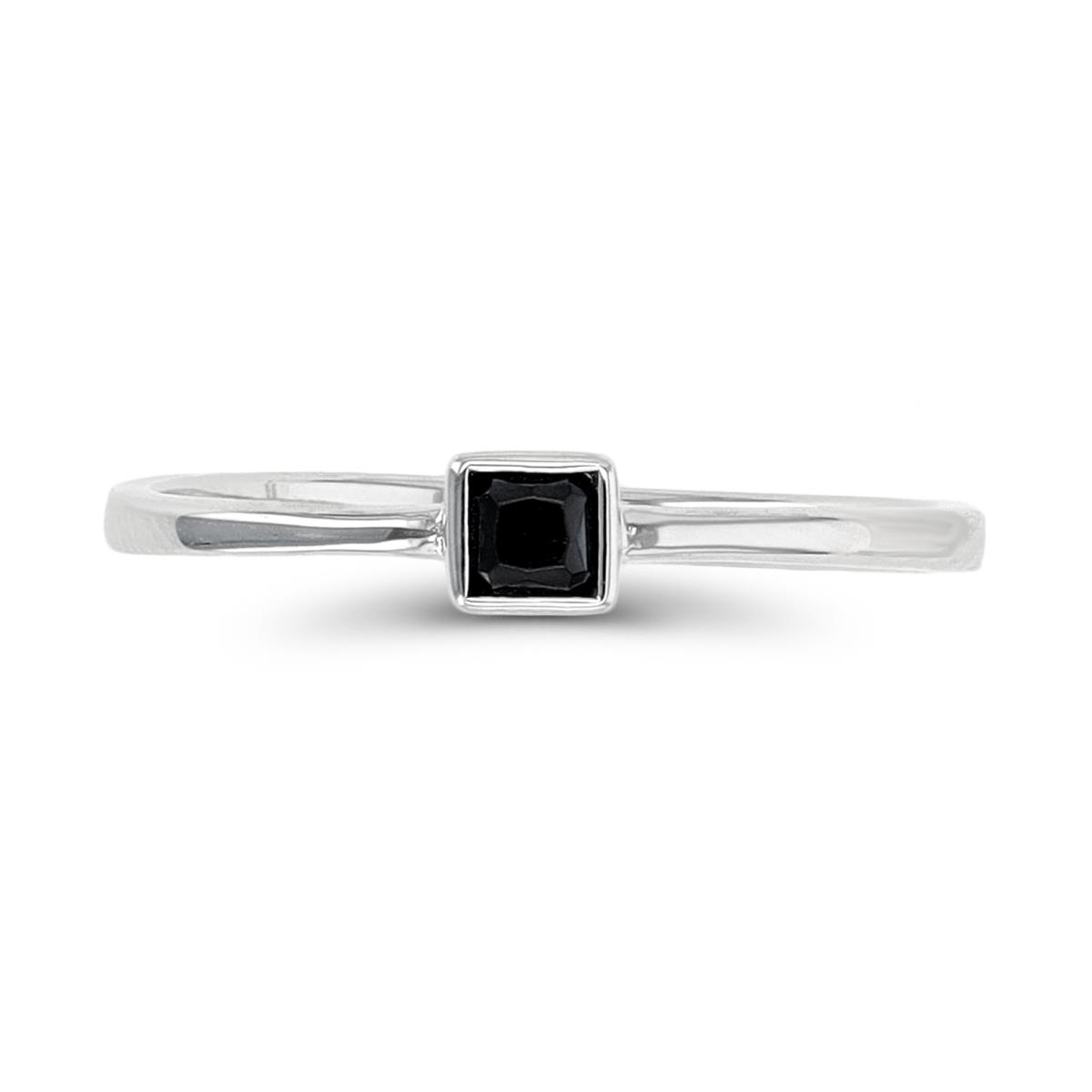 Sterling Silver Rhodium 3mm SQ Black Spinel Solitaire Ring