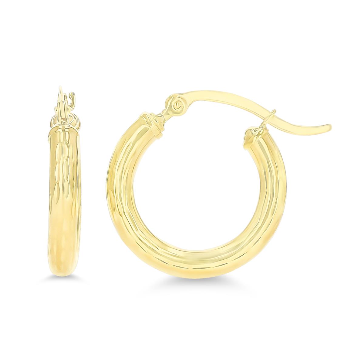 14K Yellow Gold 3X20MM Full DC Hoop Earrings