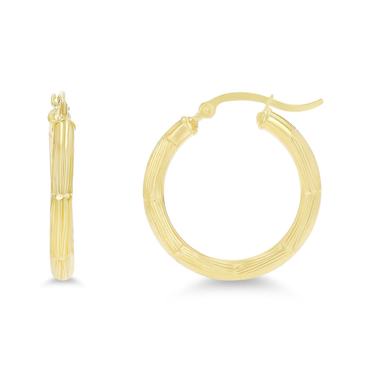 14K Yellow Gold 20x3mm (0.75") Textured Bamboo Hoop Earring