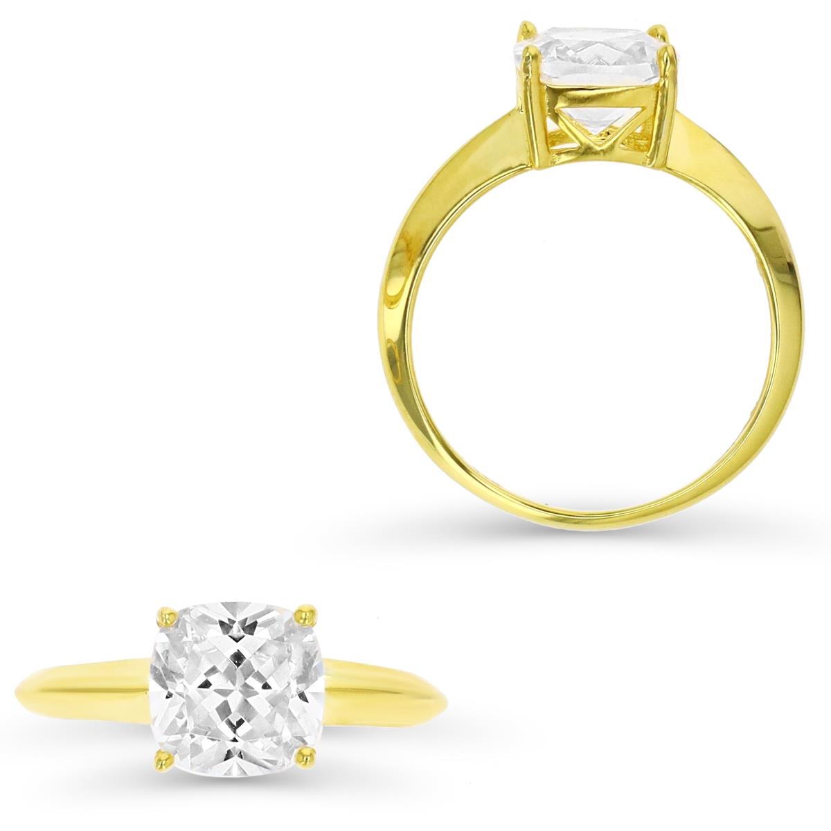 Sterling Silver Yellow 1M 8MM Polished White CZ Cushion Cut Solitaire Ring