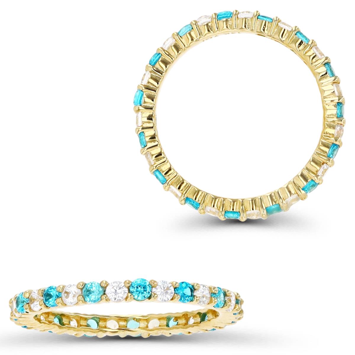 14K Gold Yellow & Blue Topaz and White CZ Eternity Ring Size 7
