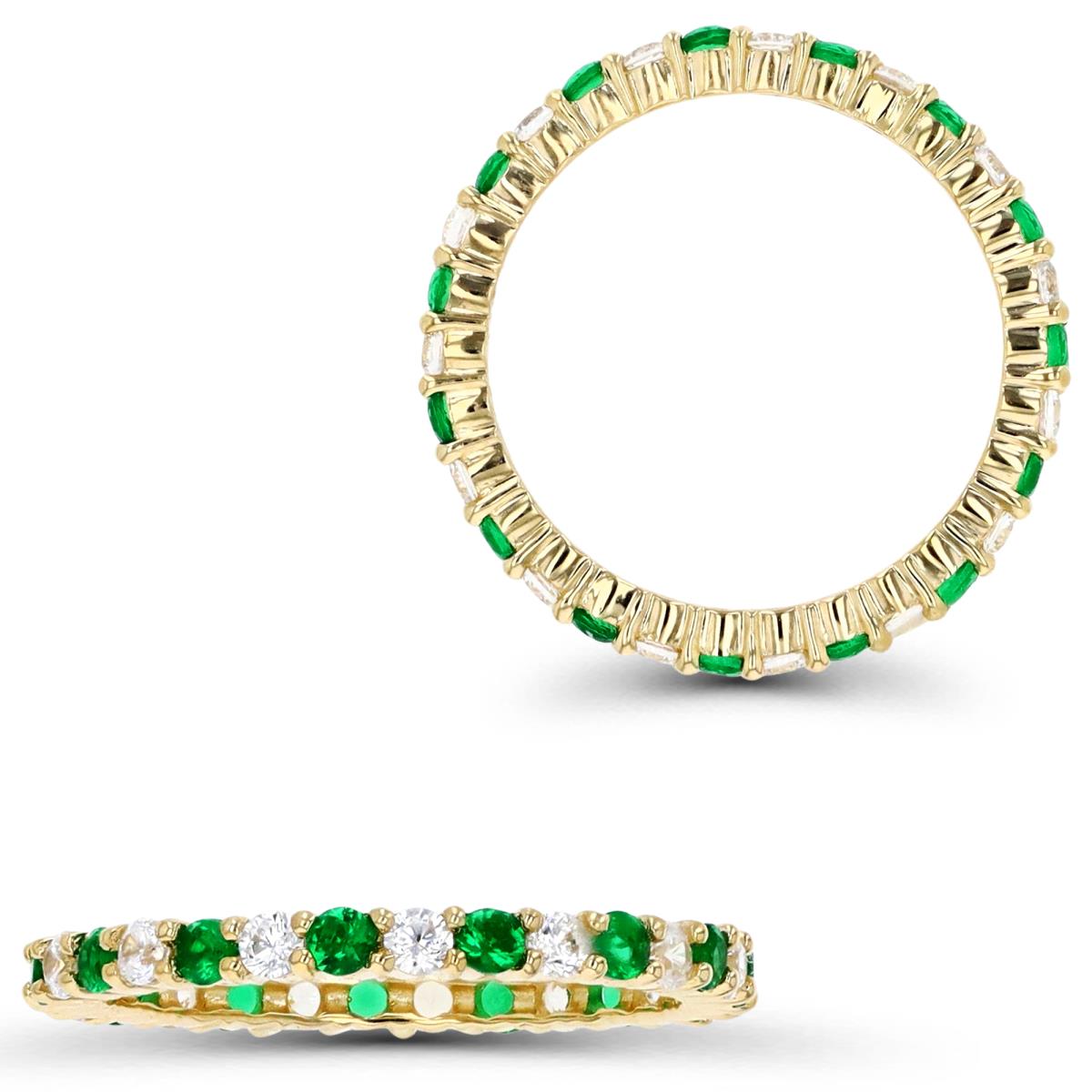 14K Gold Yellow & Emerald and White CZ Eternity Ring Size 7