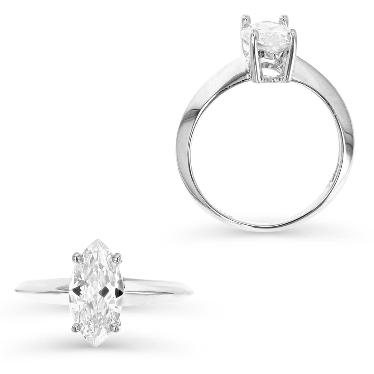 Sterling Silver Rhodium 12X6MM Polished White CZ Marquise Solitaire Ring