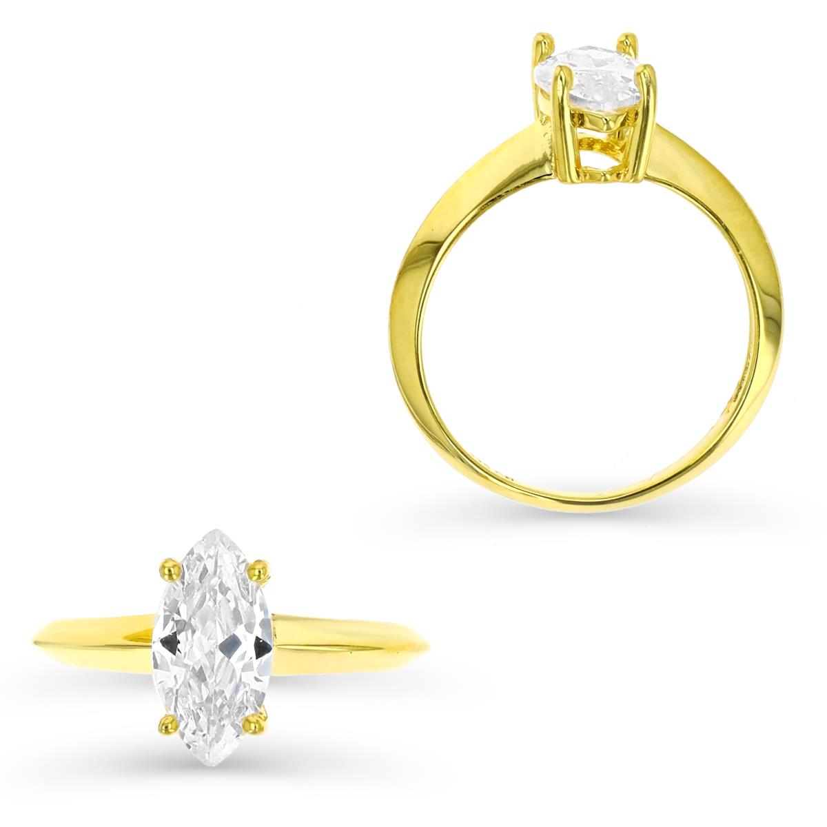 Sterling Silver Yellow 1M 12X6MM Polished White CZ Marquise Solitaire Ring