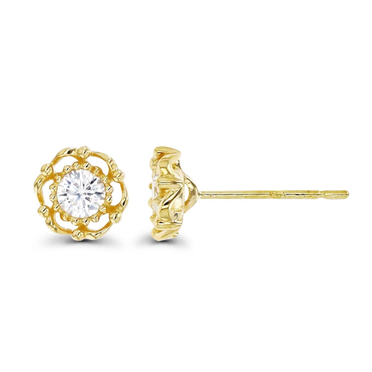 14K Gold Yellow & White CZ 6MM Flower Stud Earring