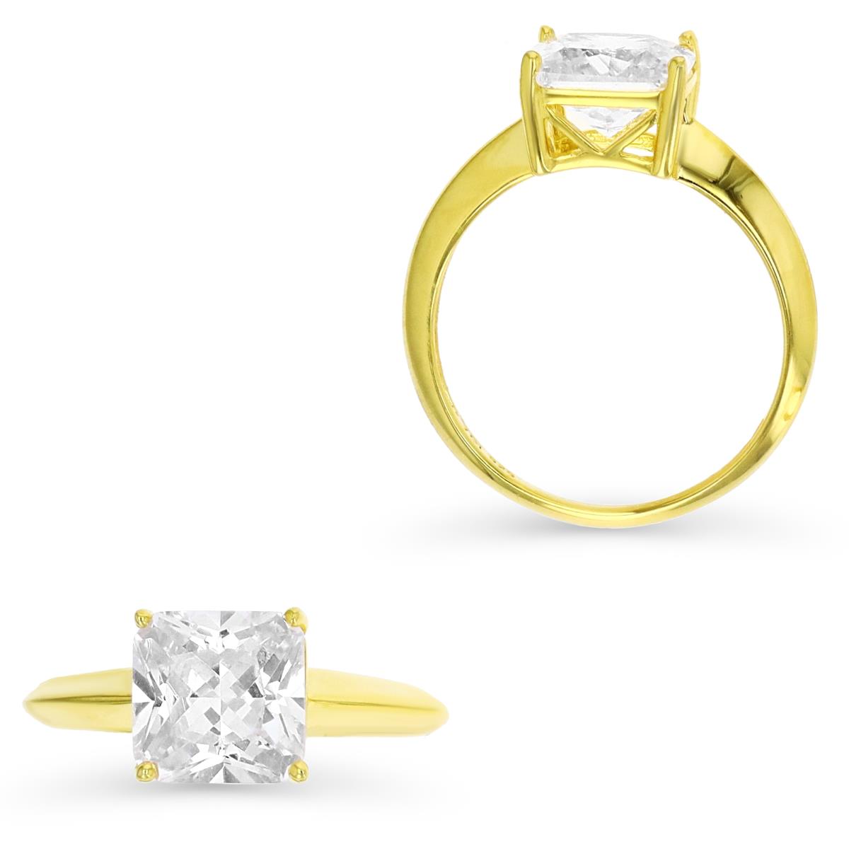 Sterling Silver Yellow 1M 8MM Polished White CZ Princess Cut Solitaire Ring