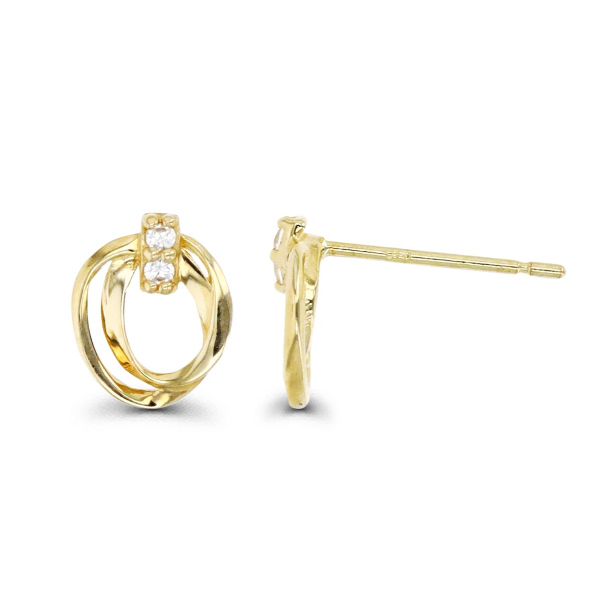 10K Gold Yellow & White CZ Circle Stud Earring