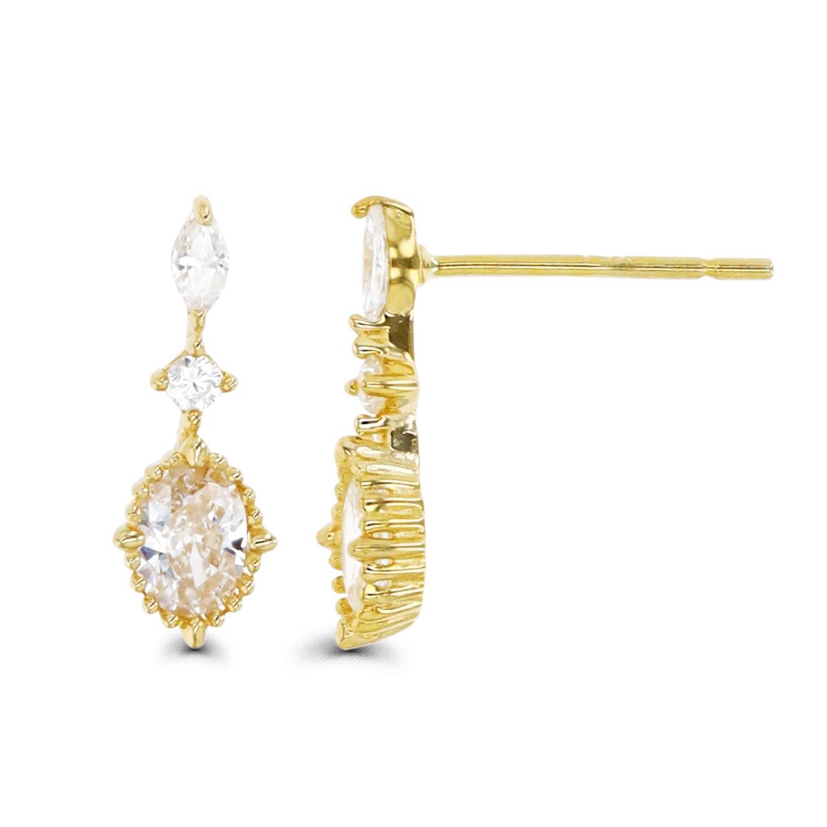 10K Gold Yellow & White CZ Small Drop Earring