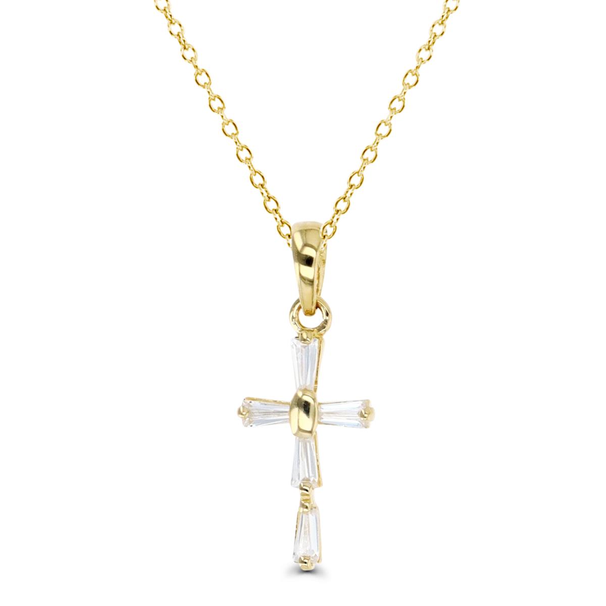 14K Gold Yellow & White CZ Cross 16+2" Necklace