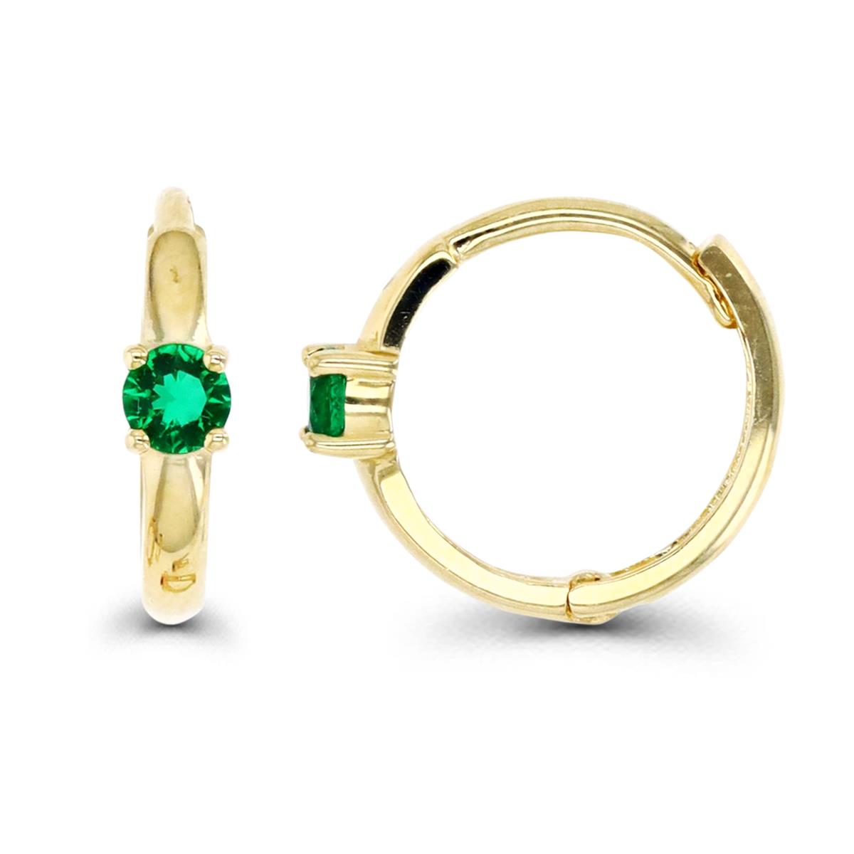 14K Gold Yellow & Emerald CZ Huggie Earring