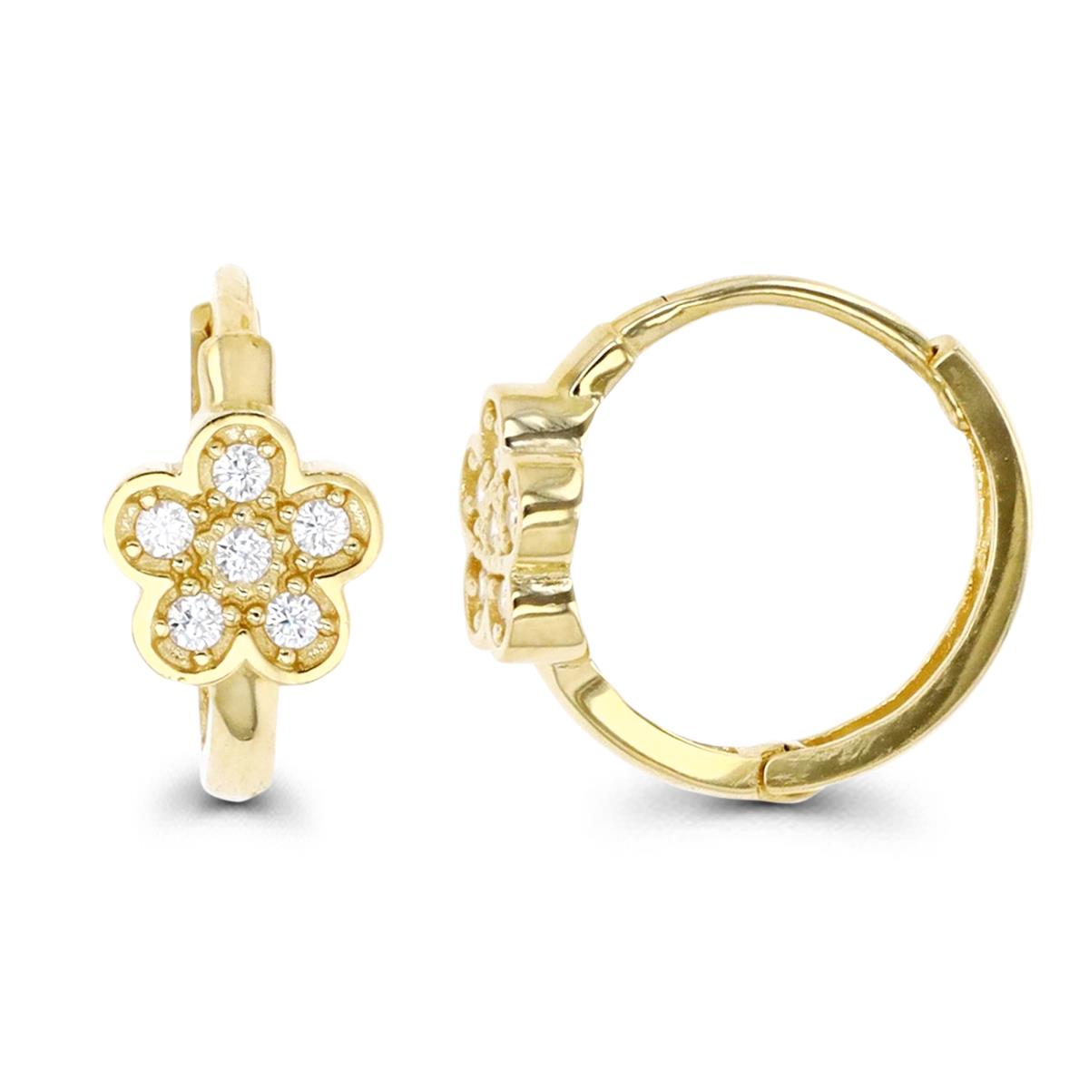 10K Gold Yellow & White CZ Flower Huggie Earring