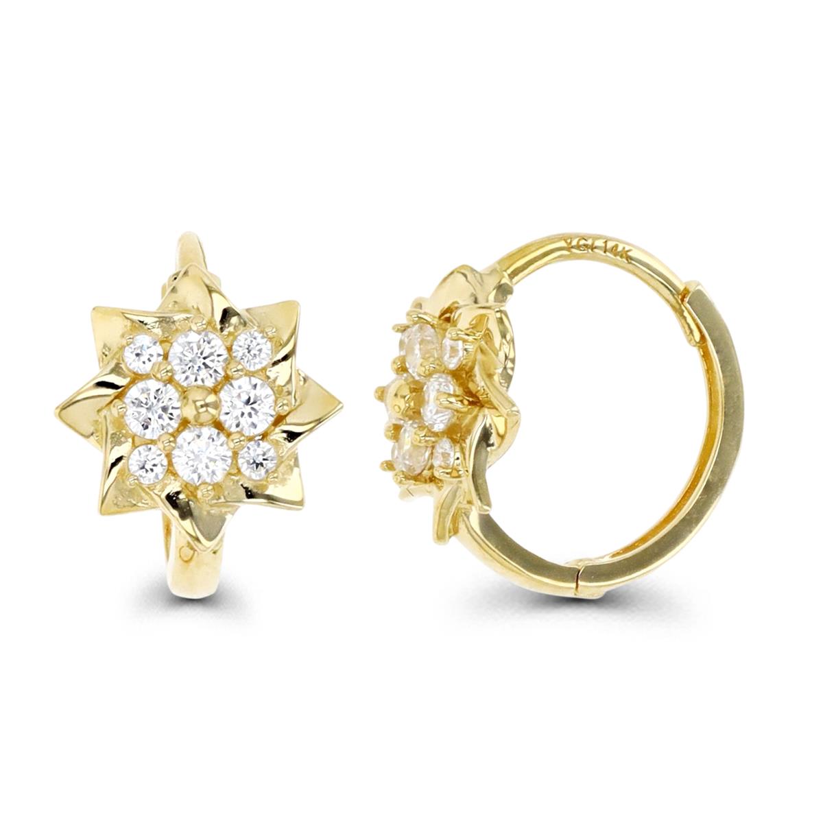 14K Gold Yellow & White CZ Flower Huggie Earring