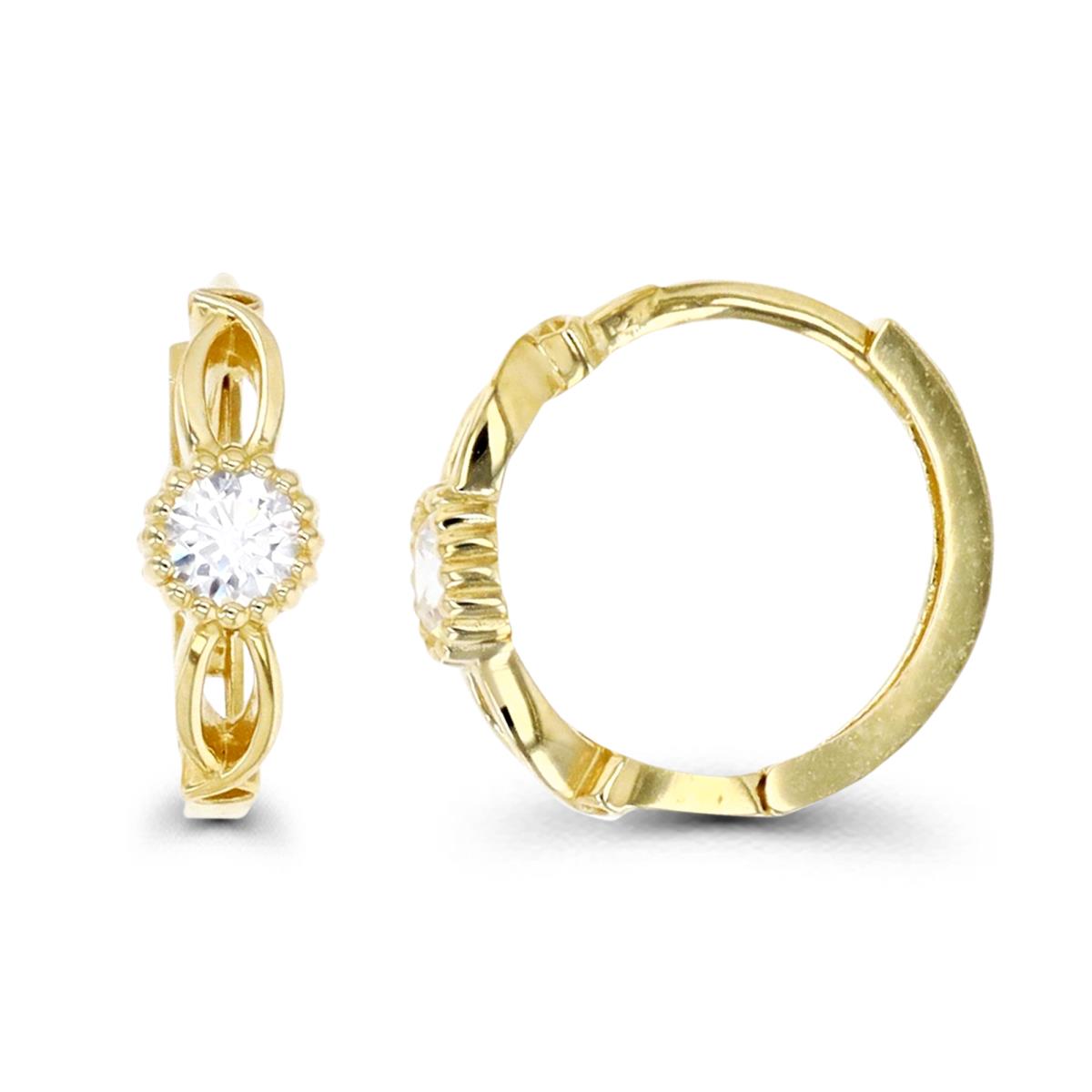 14K Gold Yellow & white CZ Huggie Earring