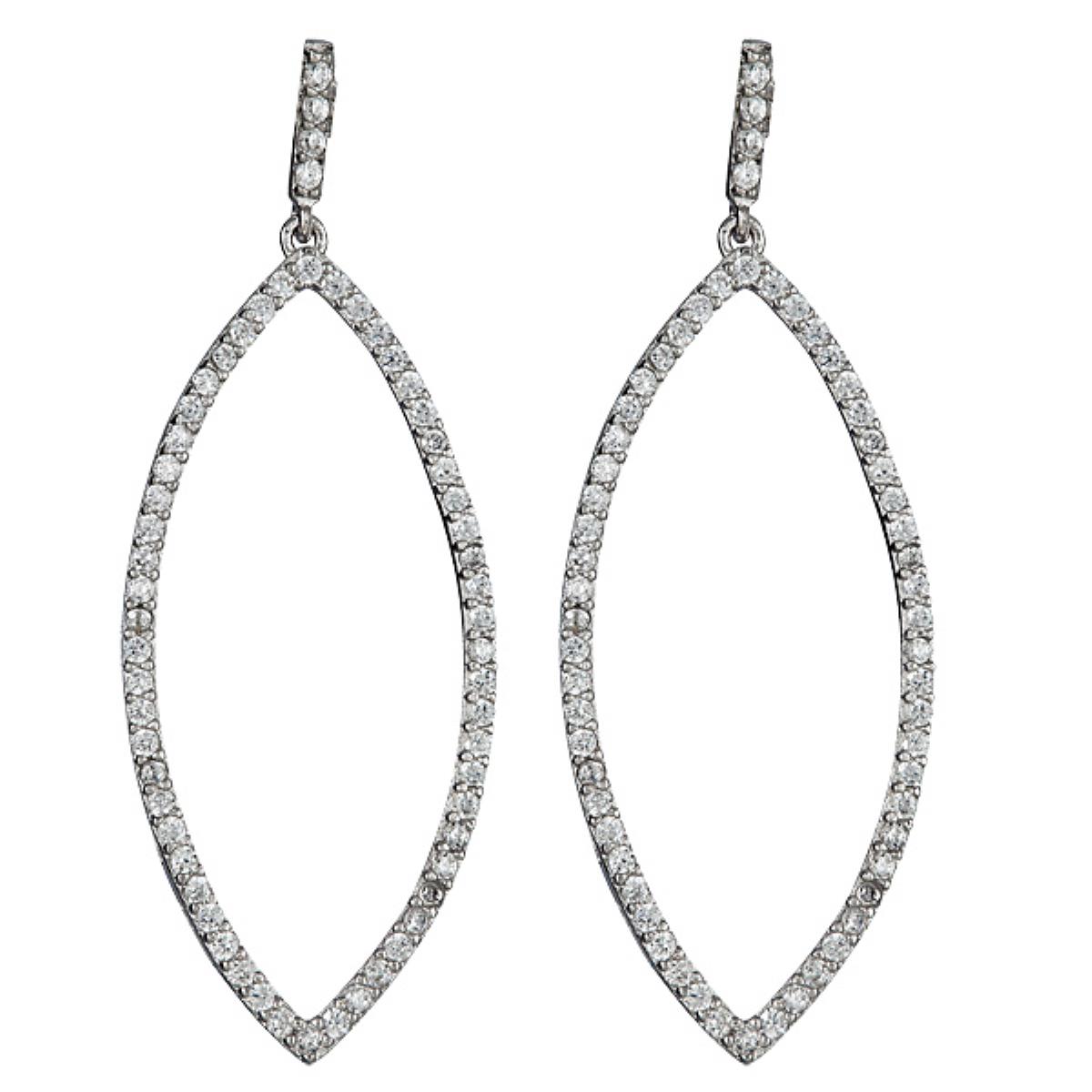 Sterling Silver Rhodium Micropave Open Marquise Shape Dangling Earring