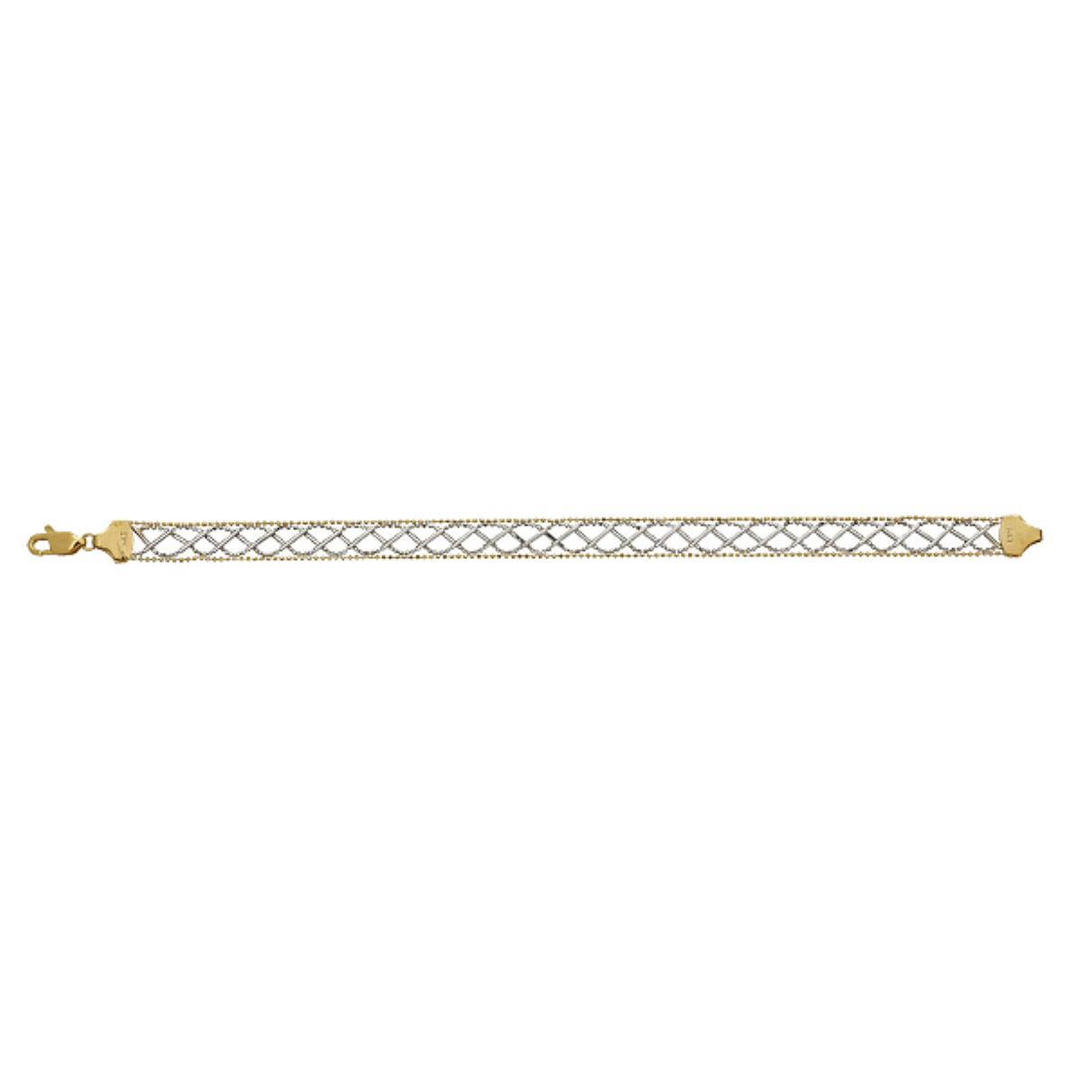 10K Two-Tone Gold Diamond-cut Beaded Woven Bracelet