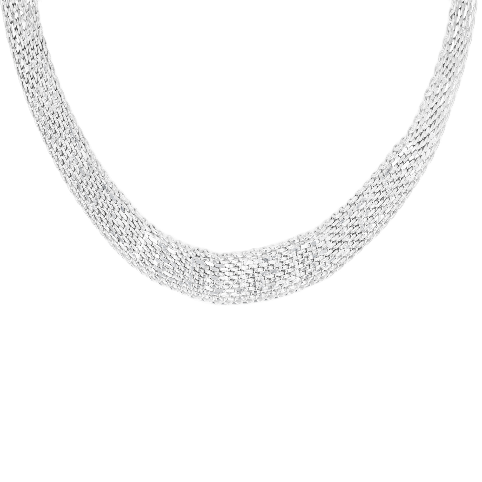Sterling Silver Rhodium Greek Key Mesh 18" Necklace