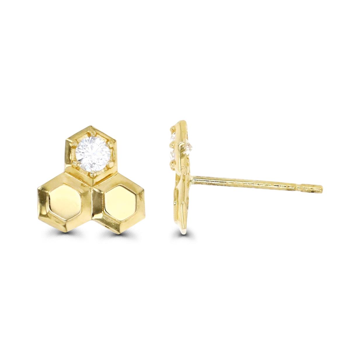 14K Gold Yellow & White CZ Honeycomb Stud Earring