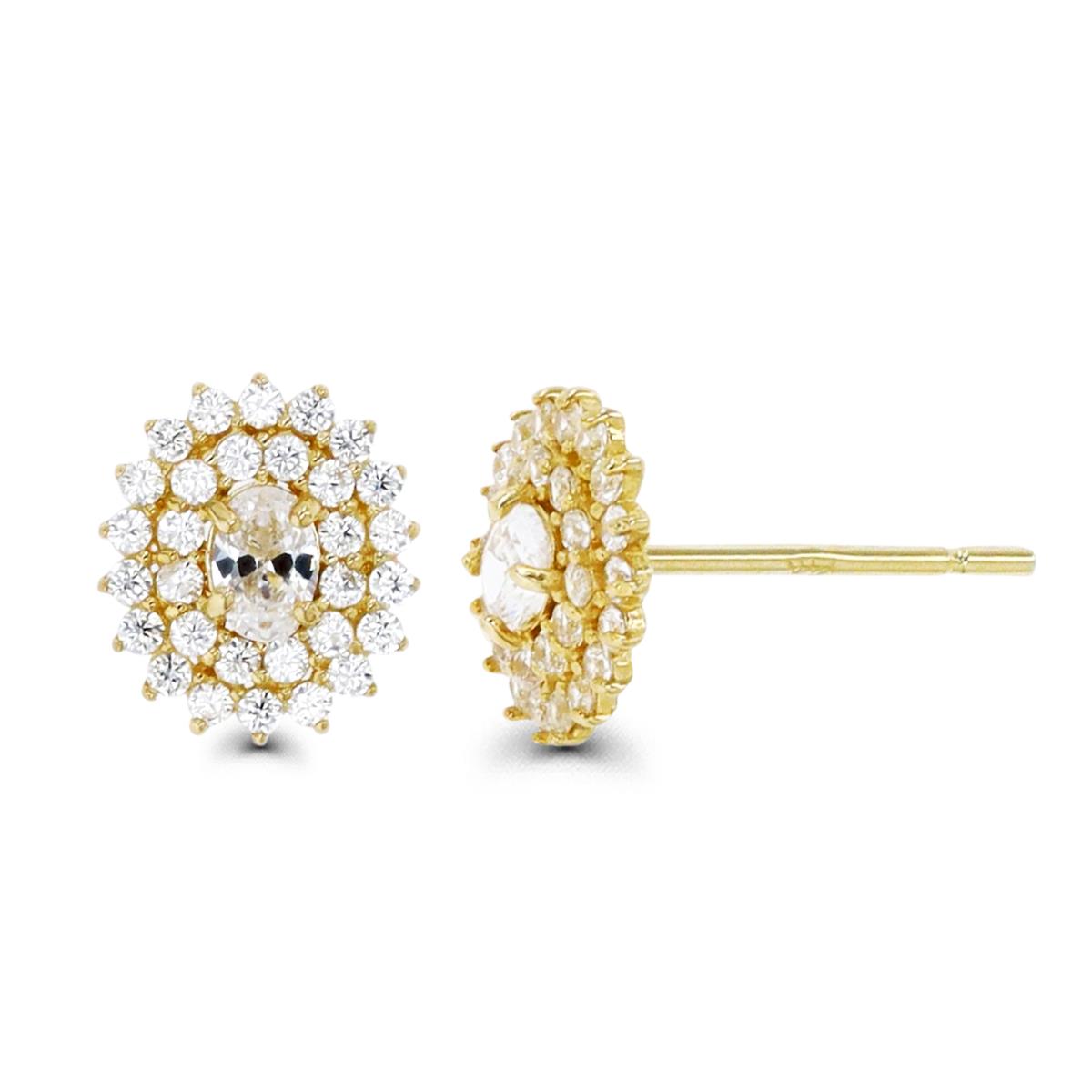 14K Gold Yellow & White CZ Oval Stud Earring