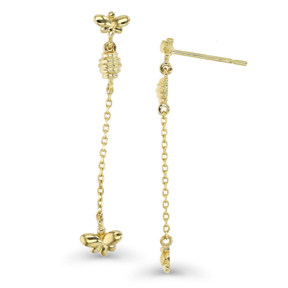 14K Gold Yellow Bee & Hive Dangling Earring