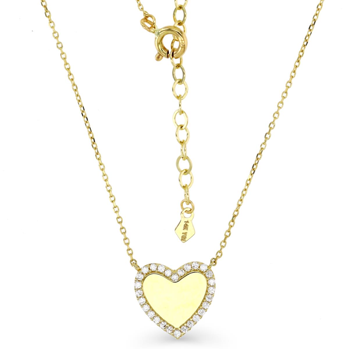 14K Gold Yellow & White CZ Heart 16+2" Necklace