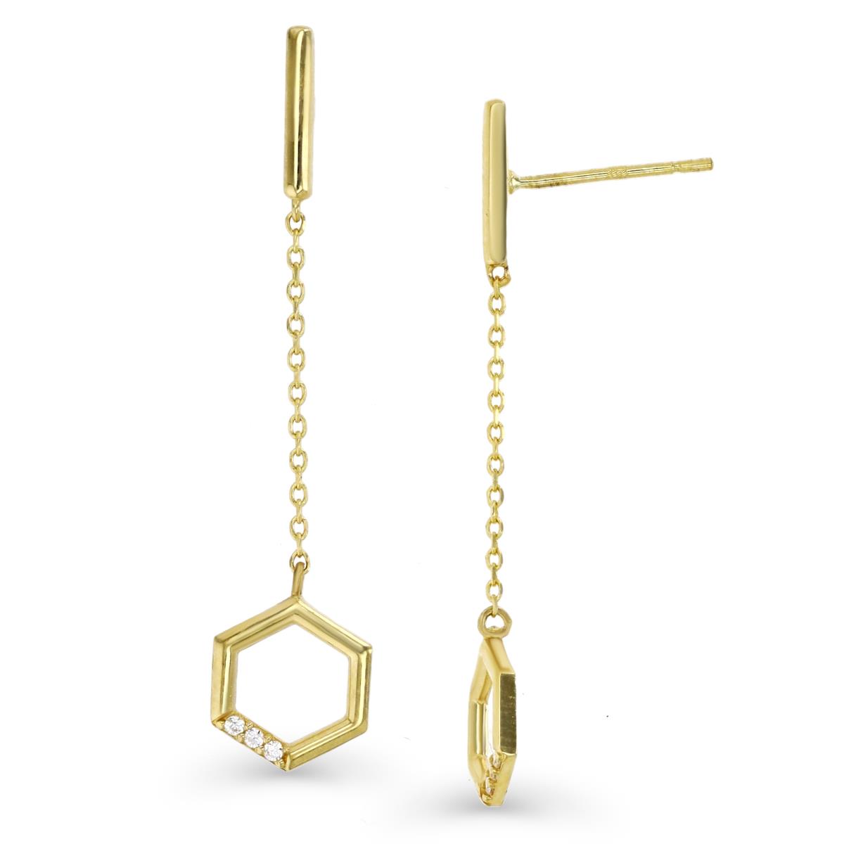 14K Gold Yellow & White CZ Open Hexagon Dangling Earring