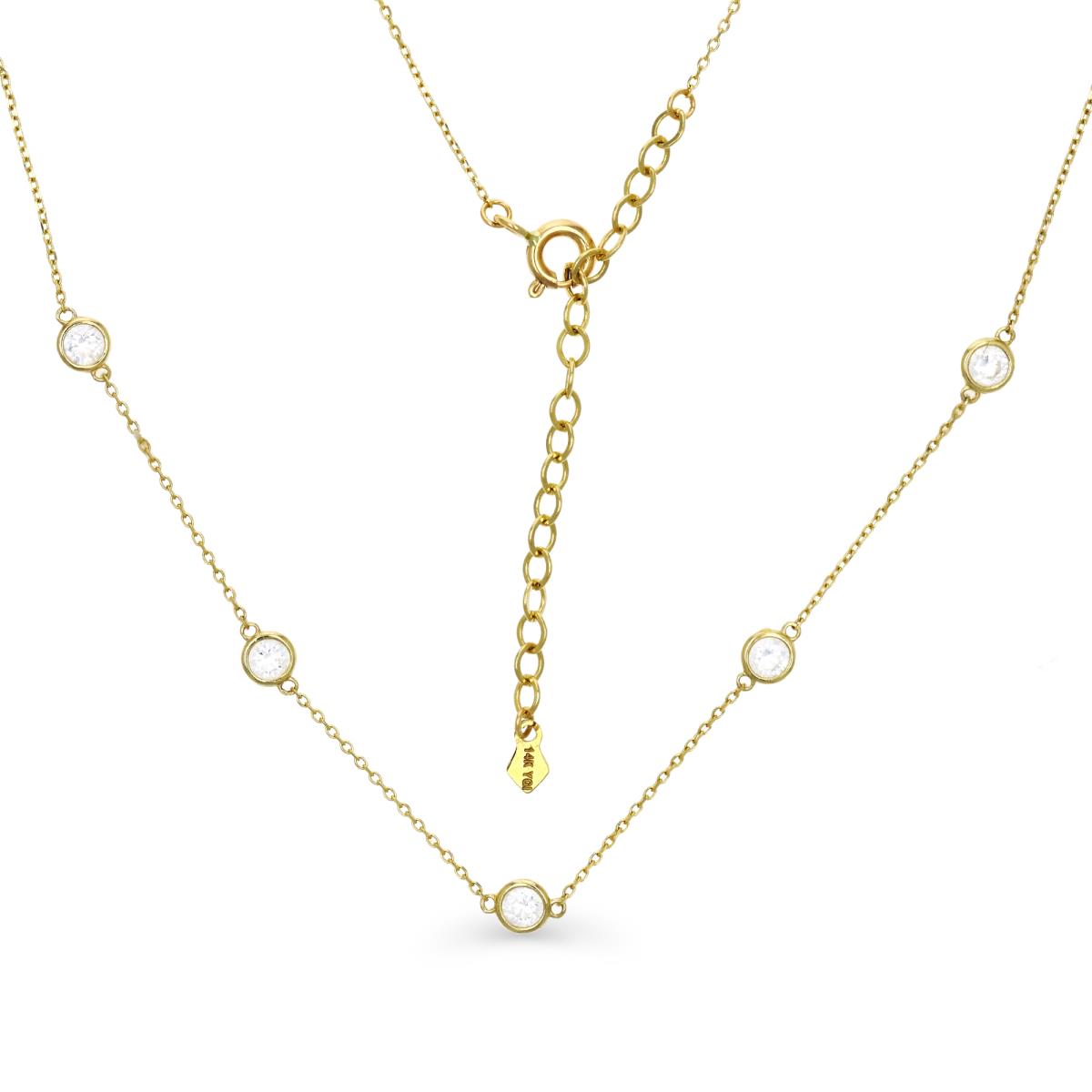 14K Gold Yellow & Round Cut White CZ Station 16+2" Necklace