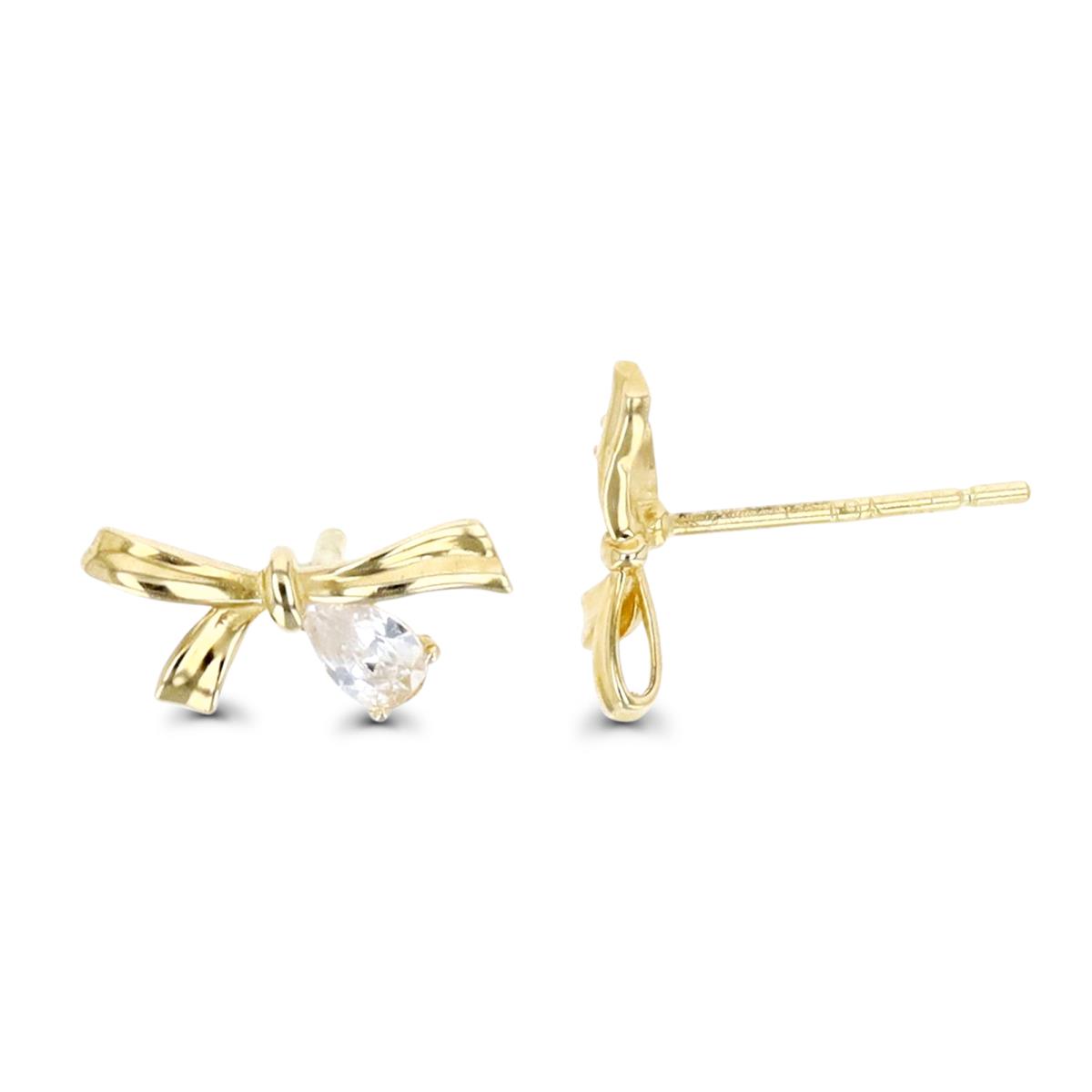 14K Gold Yellow & White CZ Bow Stud Earring