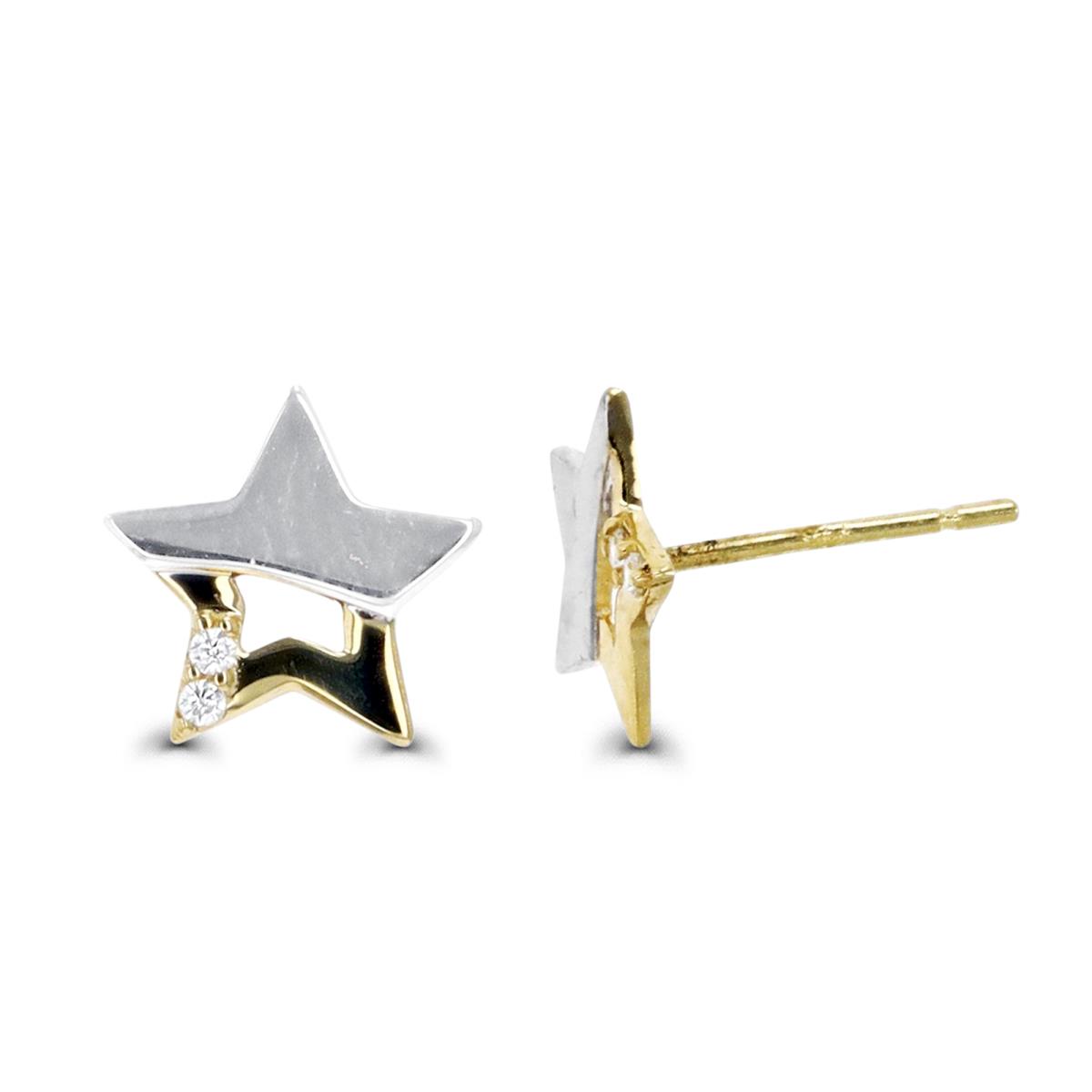 14K Gold Yellow & White And White CZ Star Stud Earring