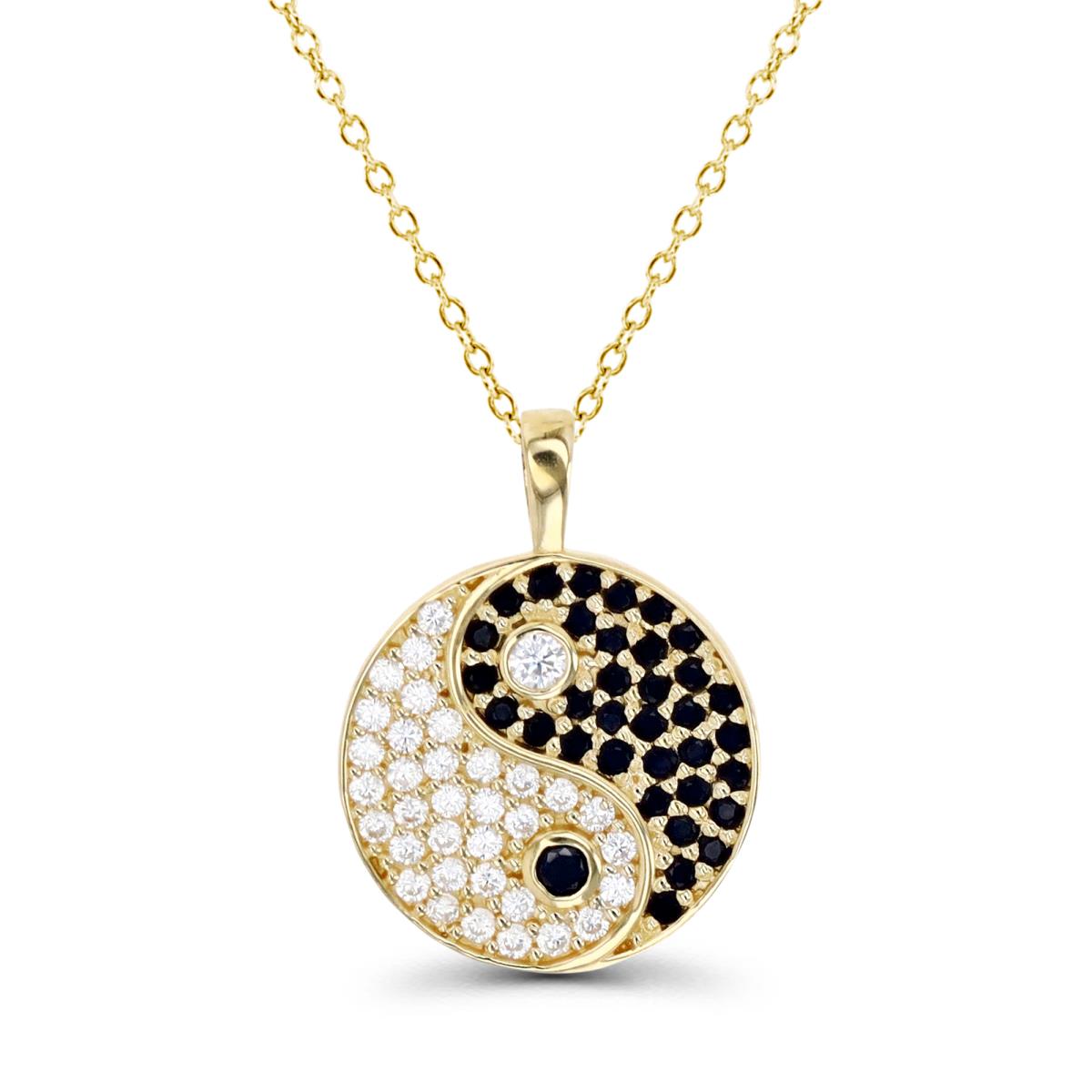 14K Gold Yellow & Black and White CZ YinYang 16+2" Necklace