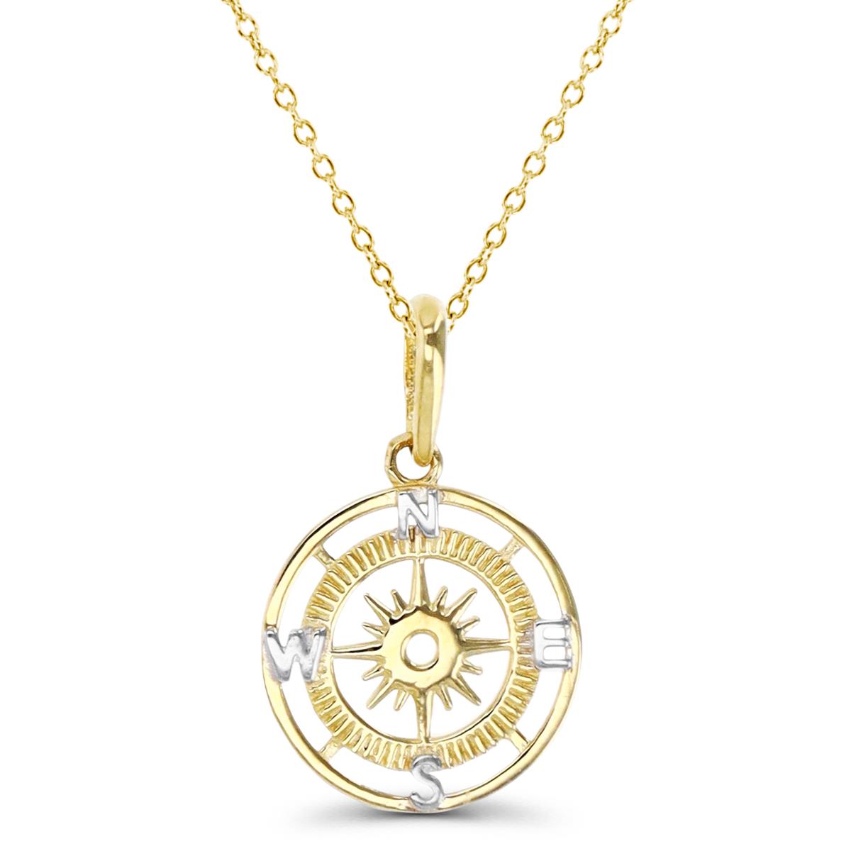 14K Gold Yellow & White  Compass 16+2" Necklace