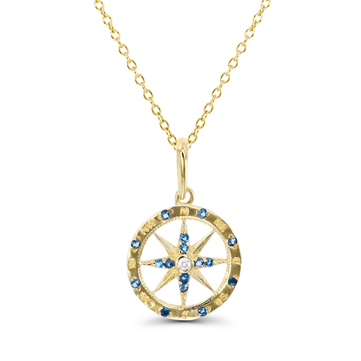 14K Gold Yellow & Blue Sapphire CZ Compass 16+2" Necklace