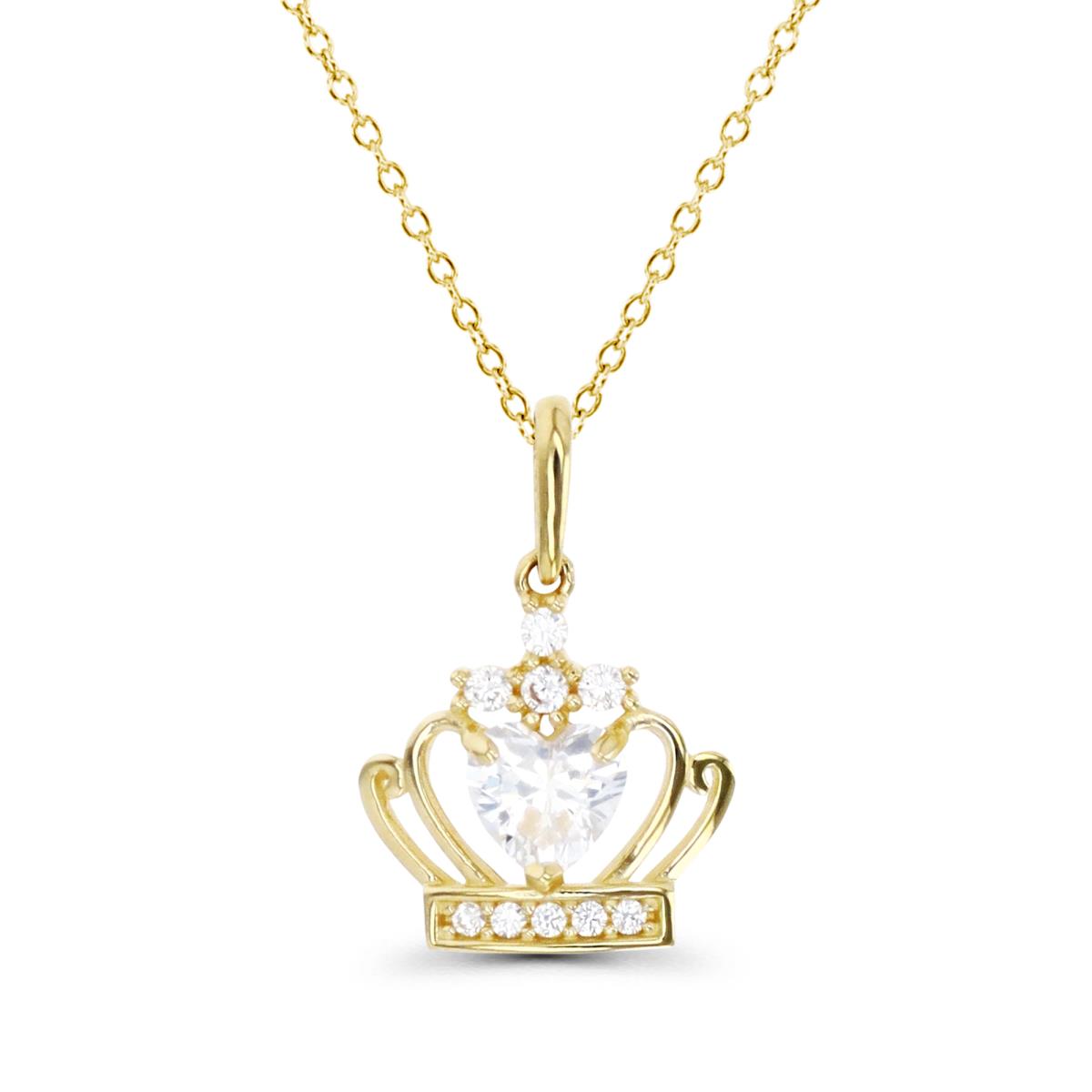 14K Gold Yellow & White CZ Crown 16+2" Necklace