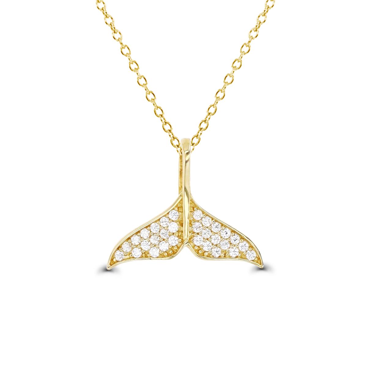 14K Gold Yellow & White CZ Dolphin Tail 16+2" Necklace