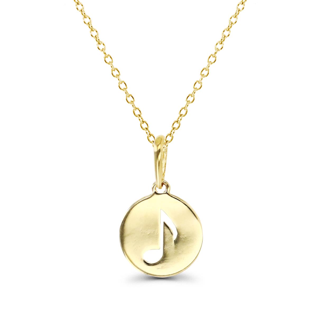 14K Gold Yellow Polished Disc w/Musical Note Cutout 16+2" Necklace