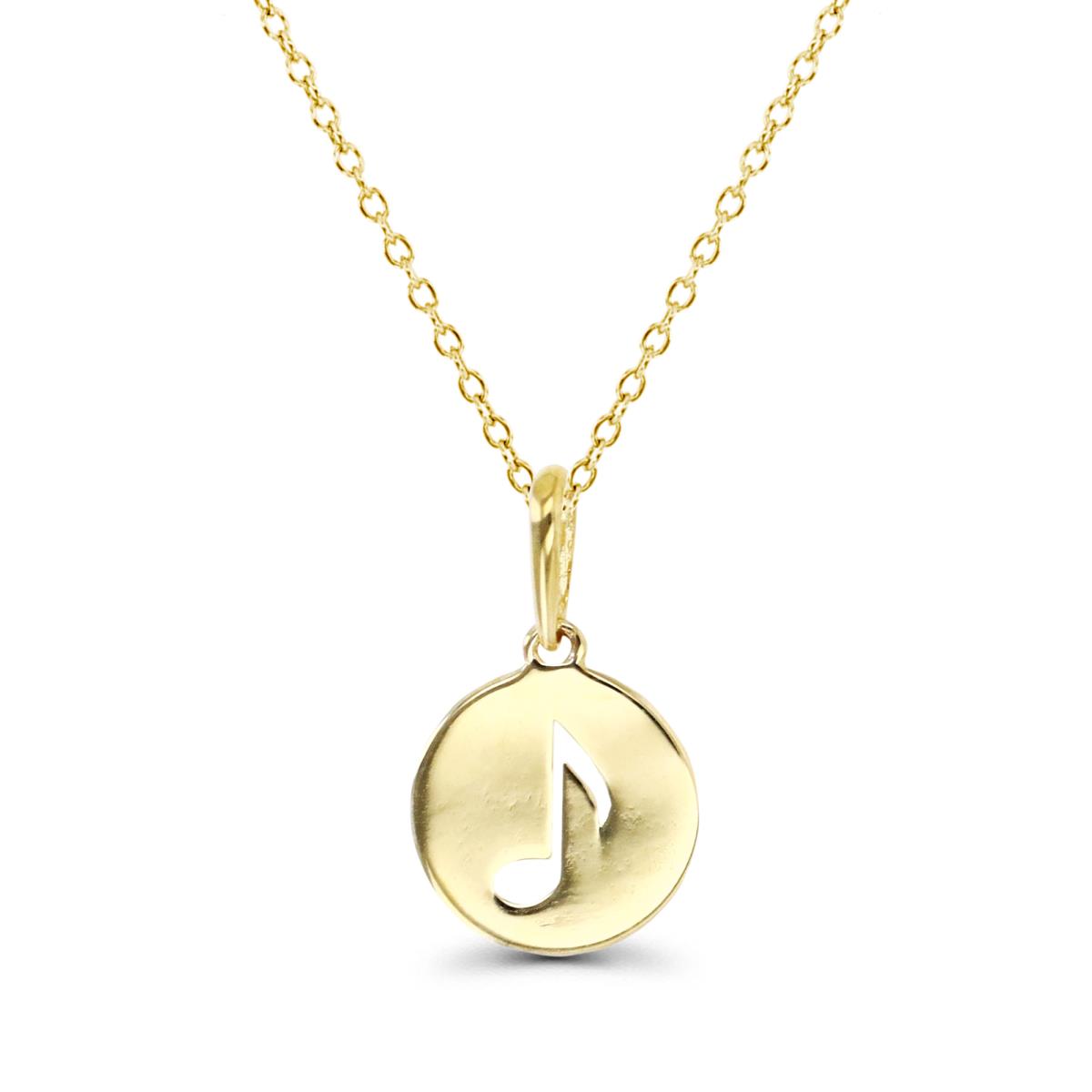 14K Gold Yellow Polished Disc w/Musical Note Cutout 16+2" Necklace