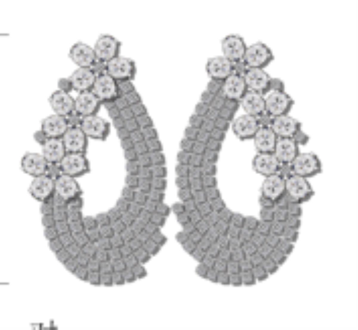 14K Gold White &12 CTW Diamond Oval Flower Earring